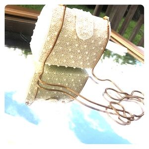 Vintage Handmade Beaded Ivory Purse / Clutch